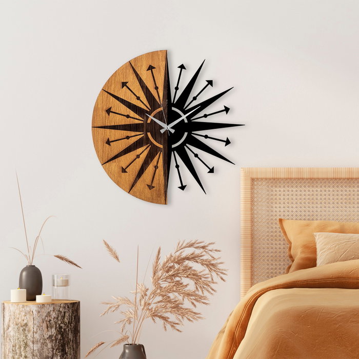 Wallity Reloj de Pared Decorativo de Madera y Metal 75, 56 cm, Nogal y Negro